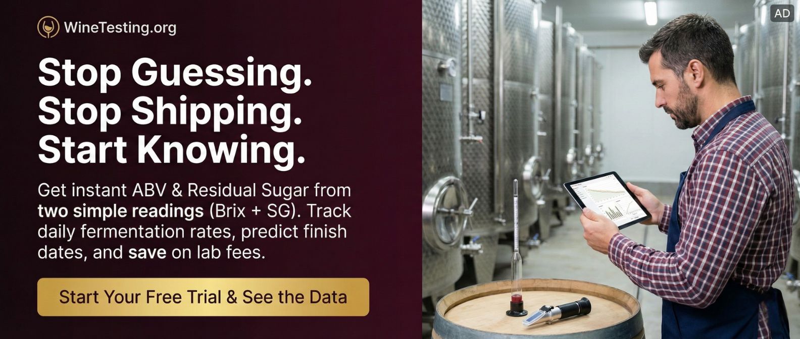 WineTesting.org - Stop Guessing. Stop Shipping. Start Knowing. Get instant ABV & Residual Sugar from two simple readings.